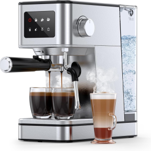 20 Bar Professional Espresso Maker, Milk Frother Steam Wand for Latte, Compact Stainless Steel Machine with 57.5oz Removable Water Tank and LED Touchscreen Monitors